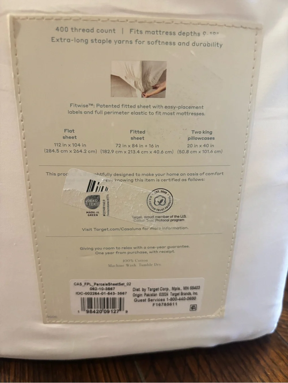 King/Cal King 400 Thread Count Percale Sheet Set White - Casaluna™
